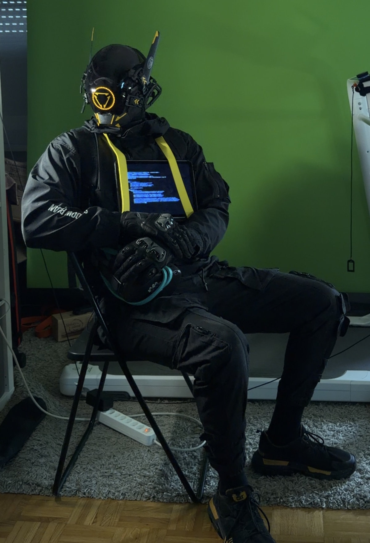 Seated reference on green screen