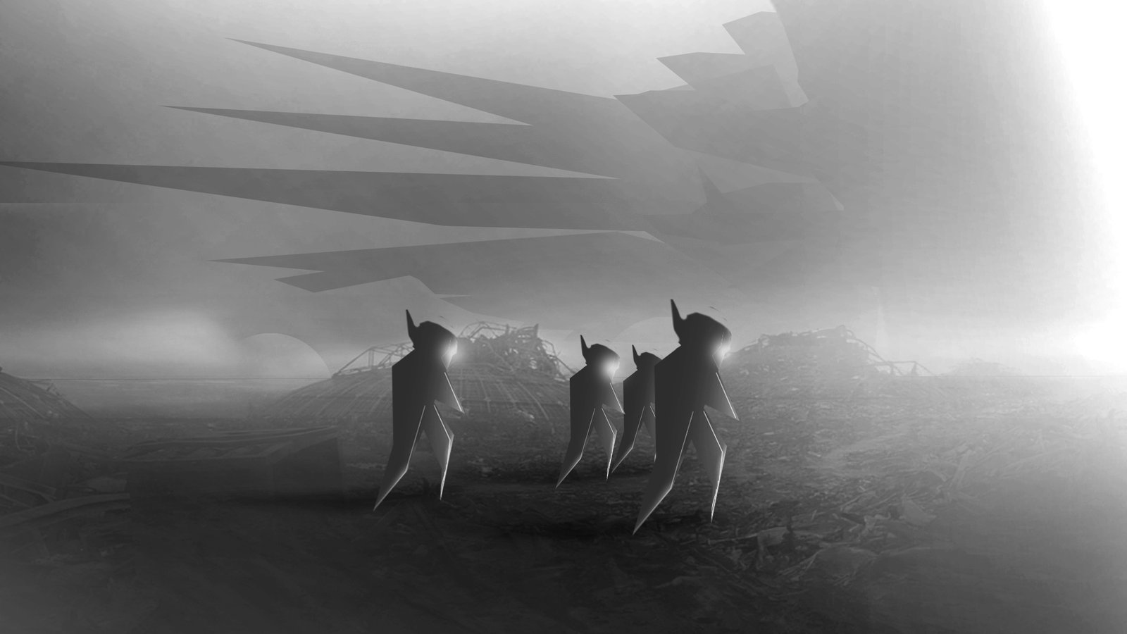 Previz frame of the squad in fog